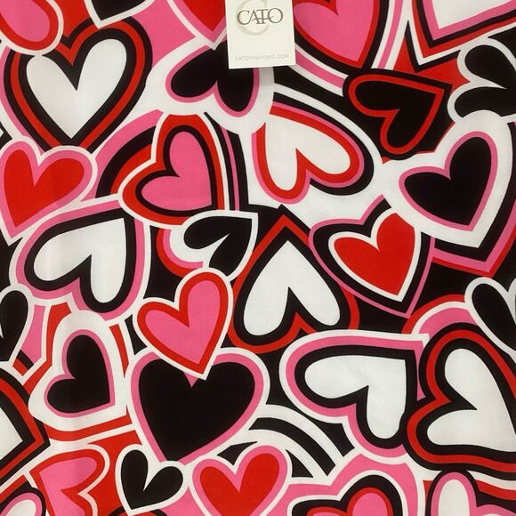 NWT Cato Top Size M Polyester Hearts Red Pink White Black Tank Top Valentines - Picture 2 of 10